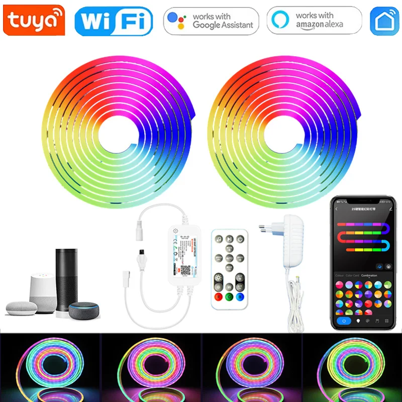 

DC12V Tuya Wifi Neon LED Strip Light RGBIC with Remote Control Dream Color LED for Alexa/Google Home WS2811 WS2812B LED Lights