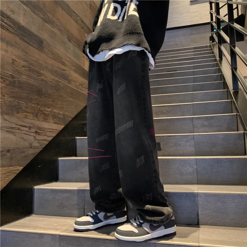 2023 Brand Fashion Men's Jeans Popularity Version Casual Pants High Street Straight Barrel Loose Wide Leg Jeans