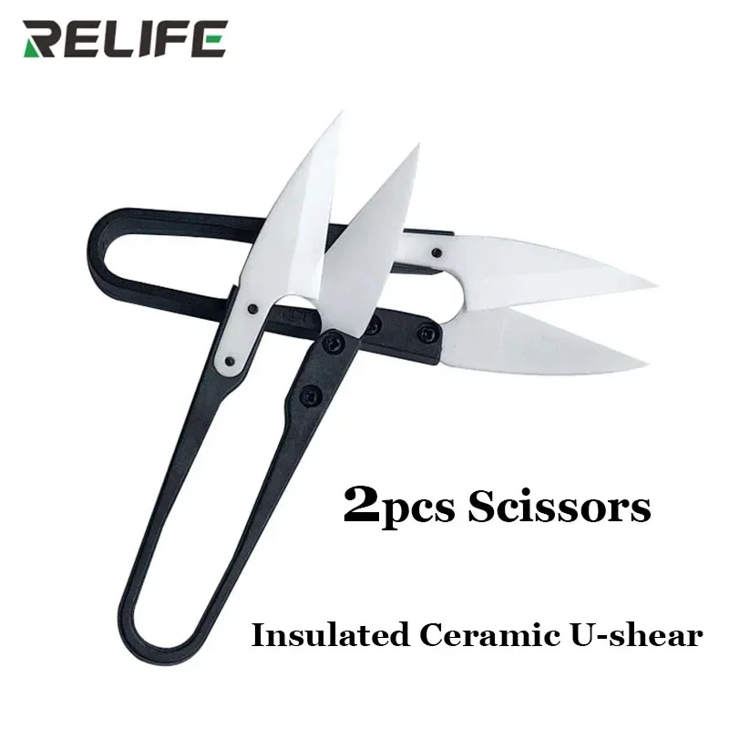 

2pcs Relife RL-102 Insulated Ceramic U-shear Special Battery Repair Anti-static Insulation Safety Scissors Hand Tools