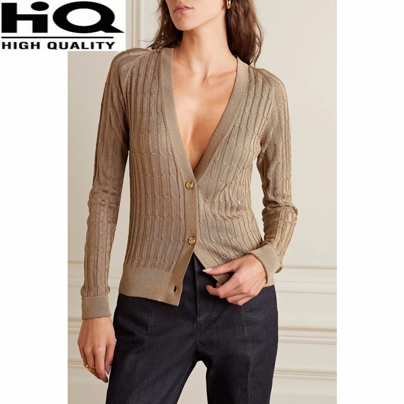 

1 Women Elegant Sexy Deep V-Neck Single Breasted Stretch Slim Knitted Cardigan