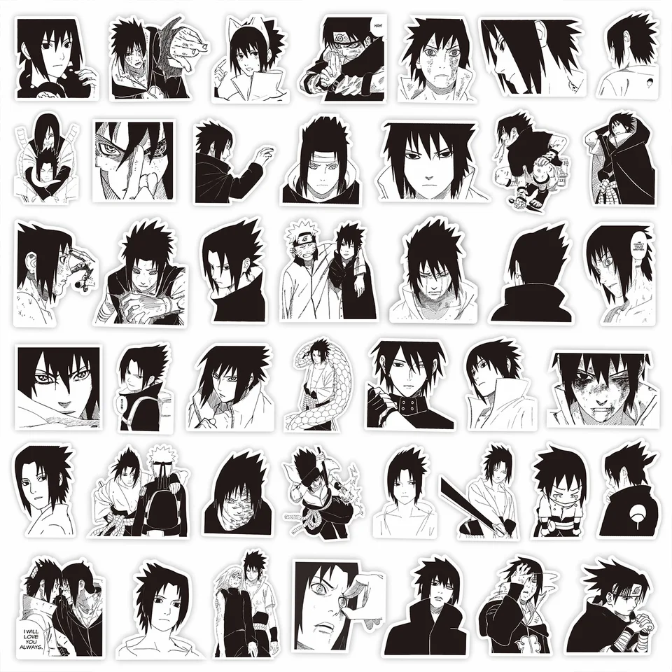 NARUTO-ナルト-漫画のフィギュア,粘着性,防水ステッカー,白黒