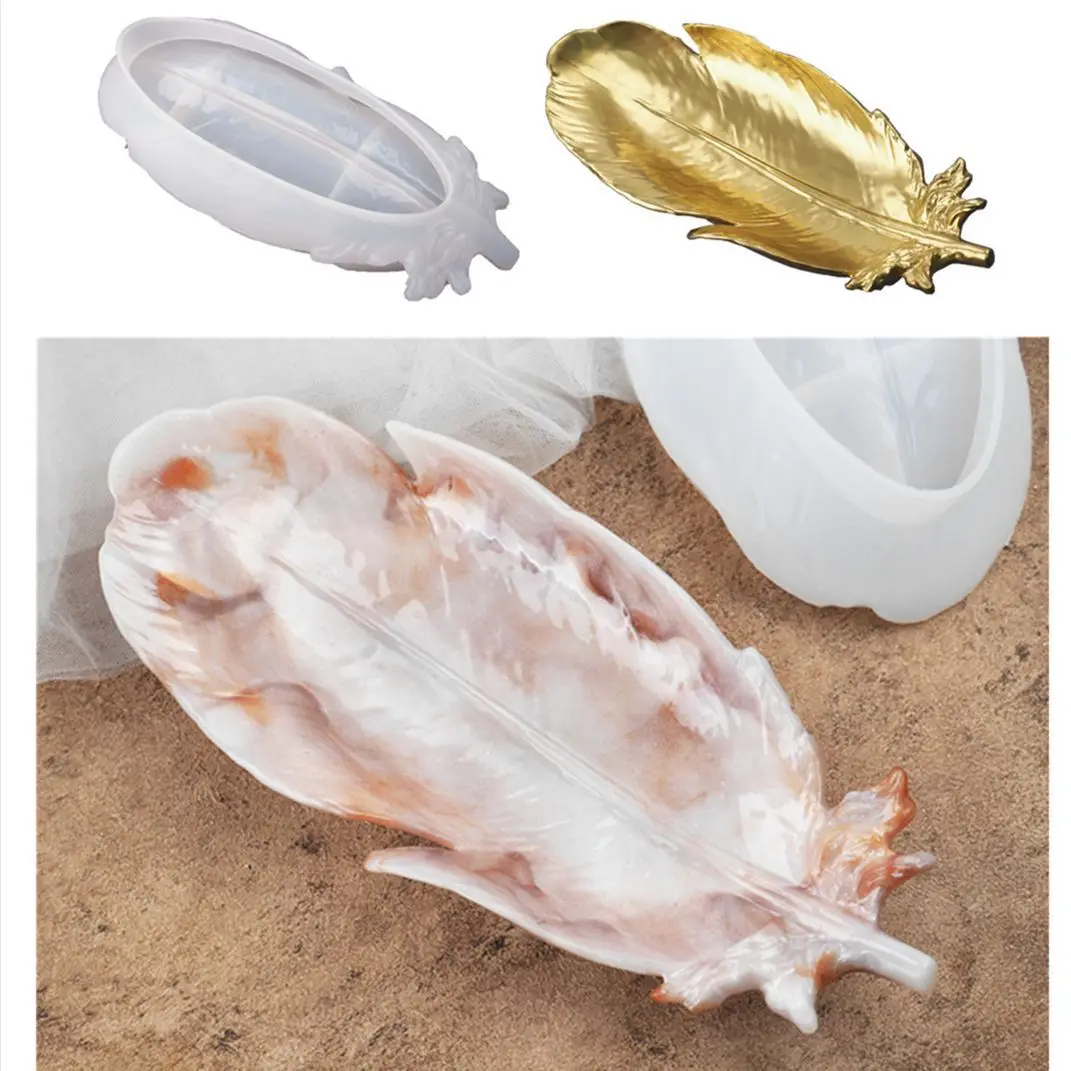 

Creative Luxury Feather Storage Tray Fruit Cake Dessert Cutlery Decoration Service, DIY Crafts, Resin Mold