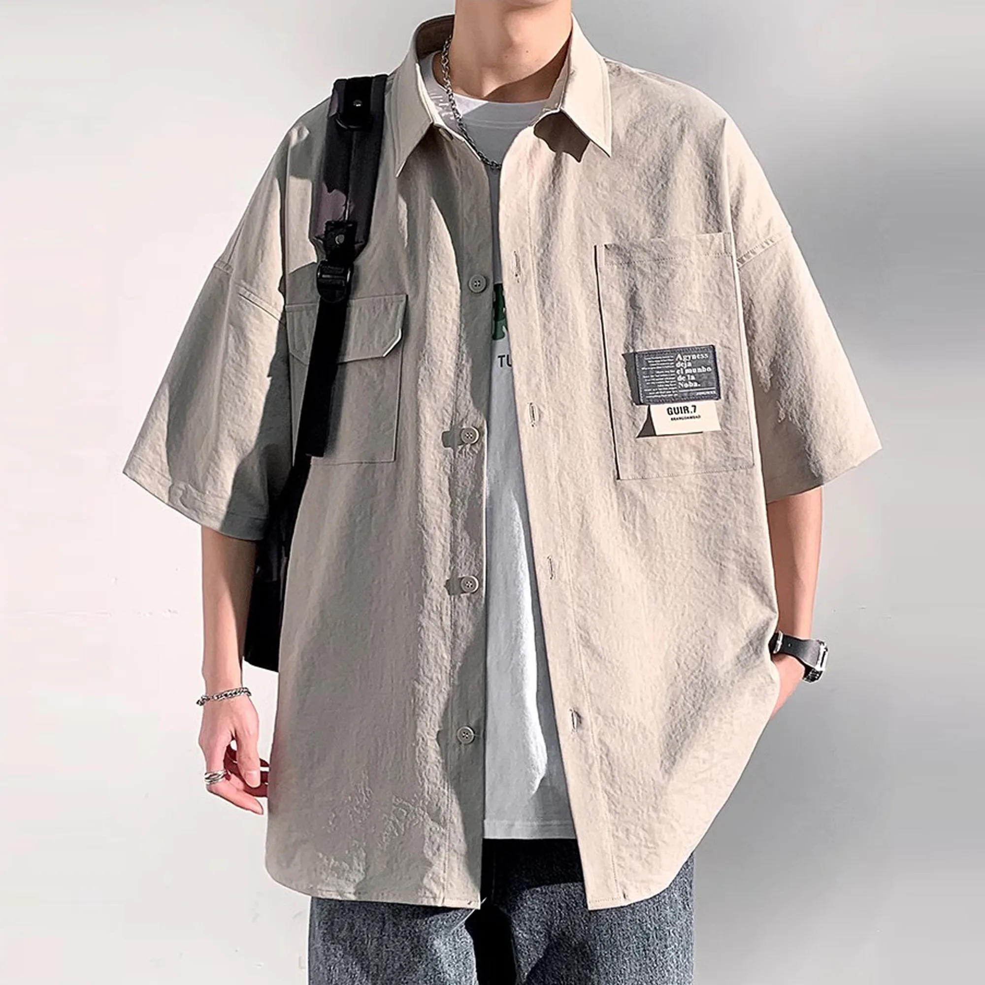 Summer Men's 5XL Oversized Short Sleeve Shirts Japanese