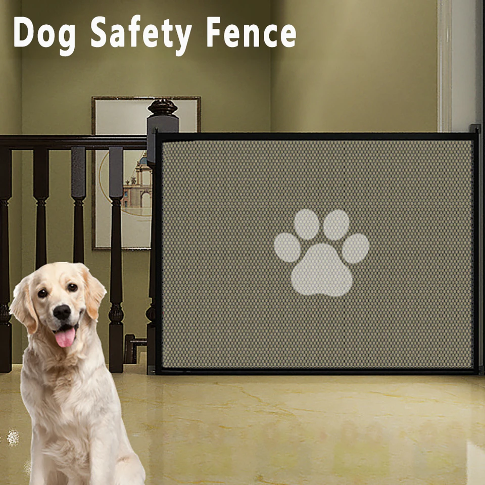 Cancelletto Portatile per Scale e Cani (72 x 110 cm) - Cancello di Sicurezza per Cani di Piccola Taglia, Recinto Pieghevole con 6 Ganci Adesivi, per Interni ed Esterni