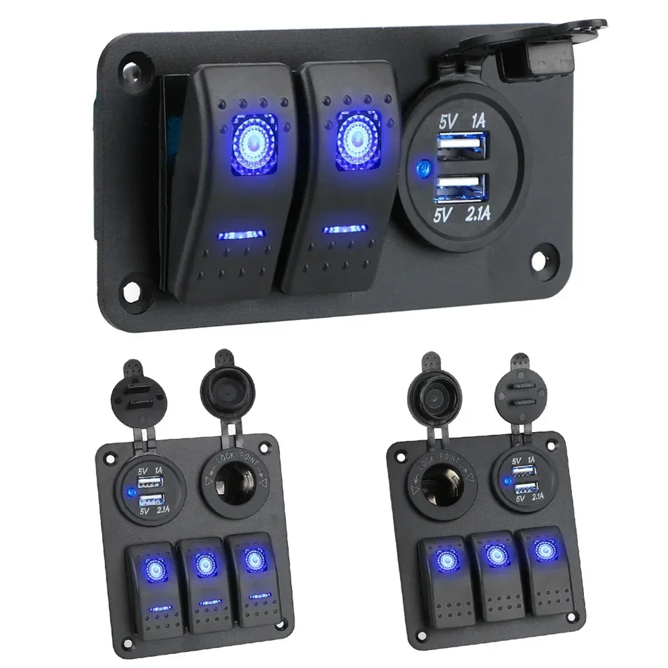 Pannello Interruttori A Levetta 5 Gang 12-24V – Con Doppia USB E Voltmetro, Per Auto, Camper, Barca (Luci Verdi) - 5