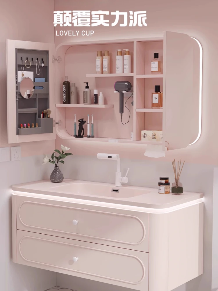 *Pink paint smart bathroom cabinet French cream wind toilet washstand combination