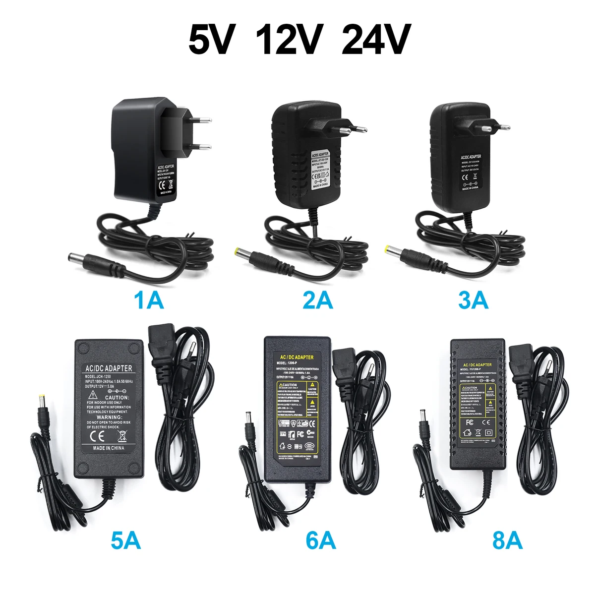 5V 12V 24V LED Power Supply Adapter 2A 3A 5A 8A 10A 1A EU US AU UK Plug Transformer 110V 220V AC to DC LED Strip Charger Convert