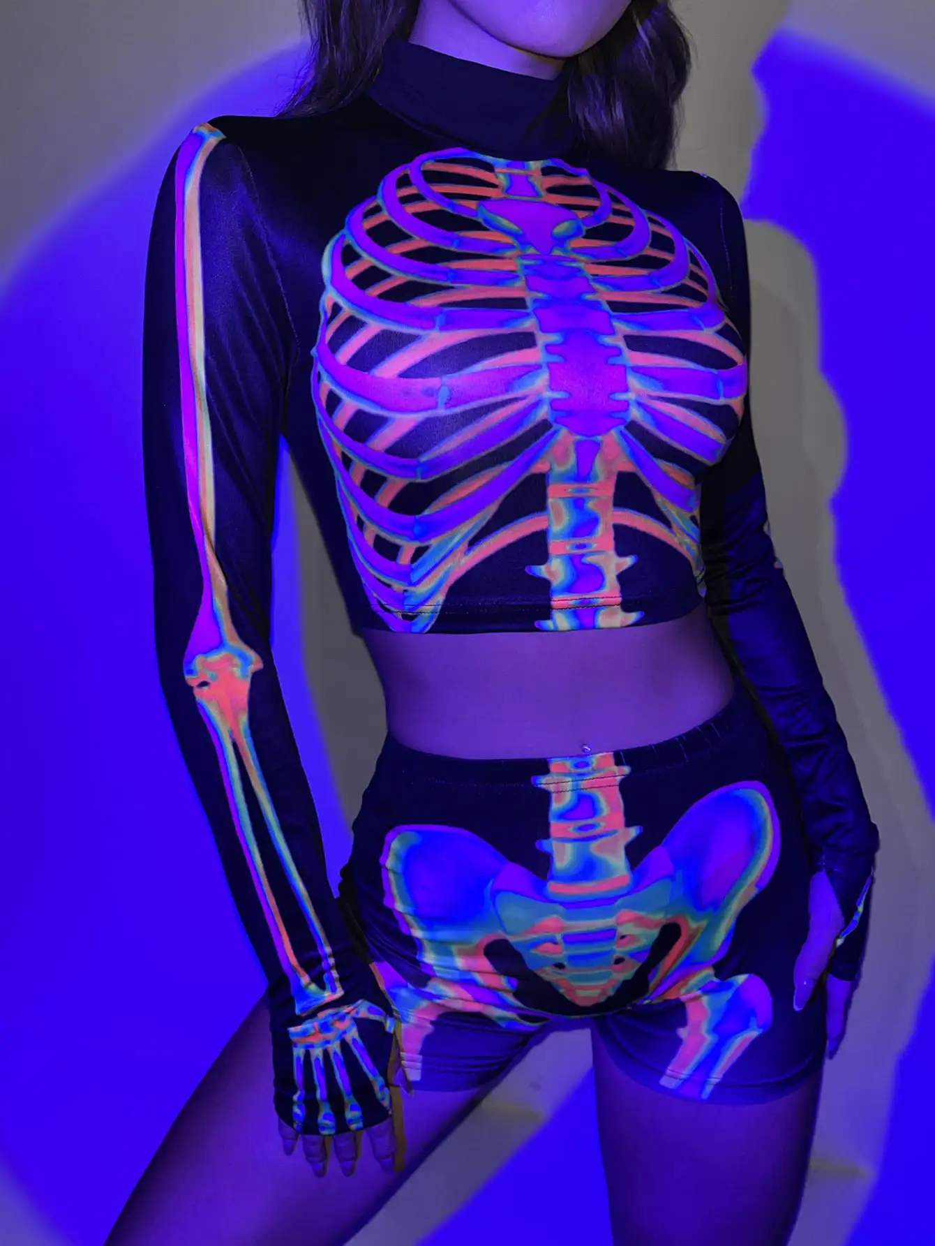Halloween Bungee dance role play two-piece human skeleton set &middot; Design sense print Spice Girl style