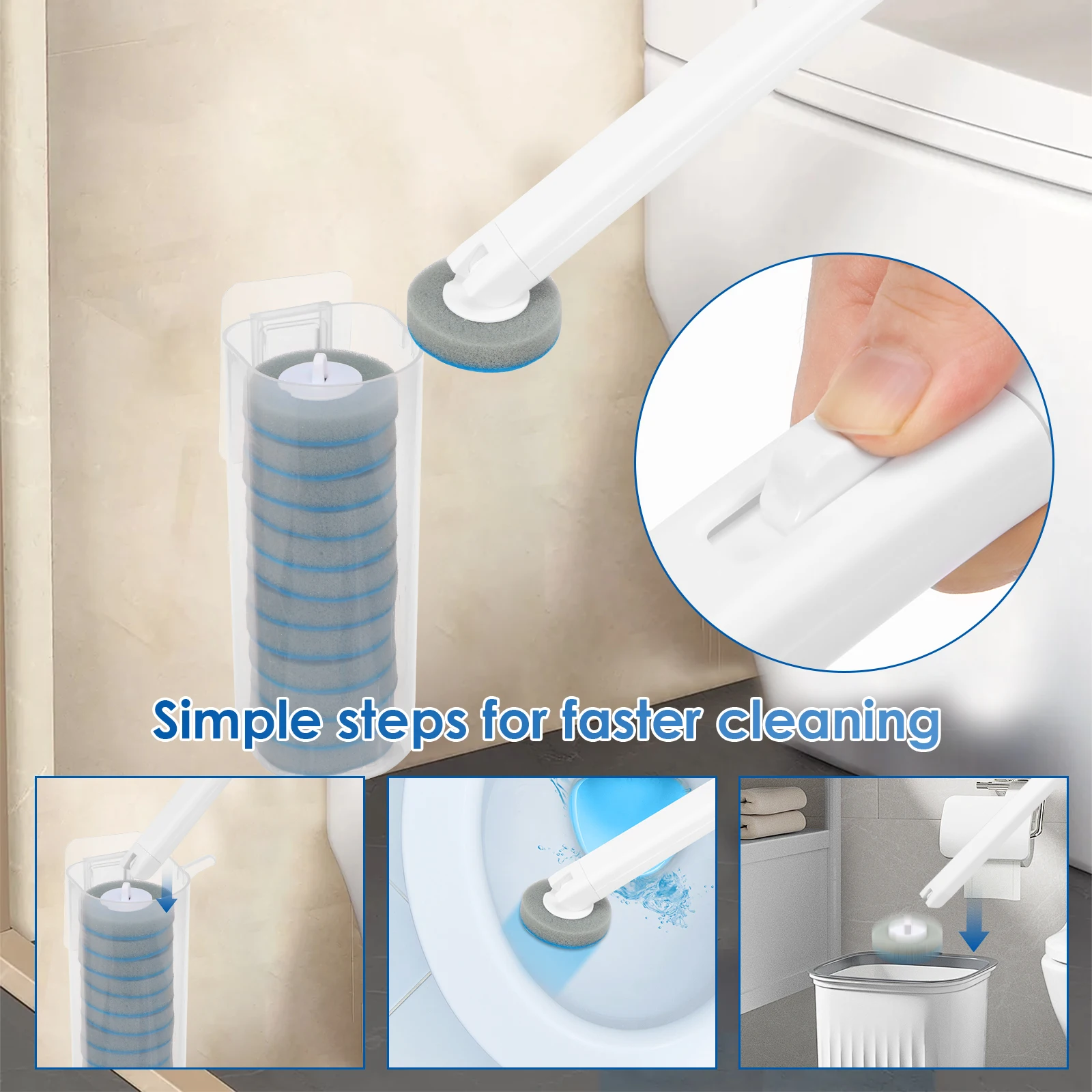 Disposable Toilet Brush Replacement Heads with Long Handle for Deep Cleaning