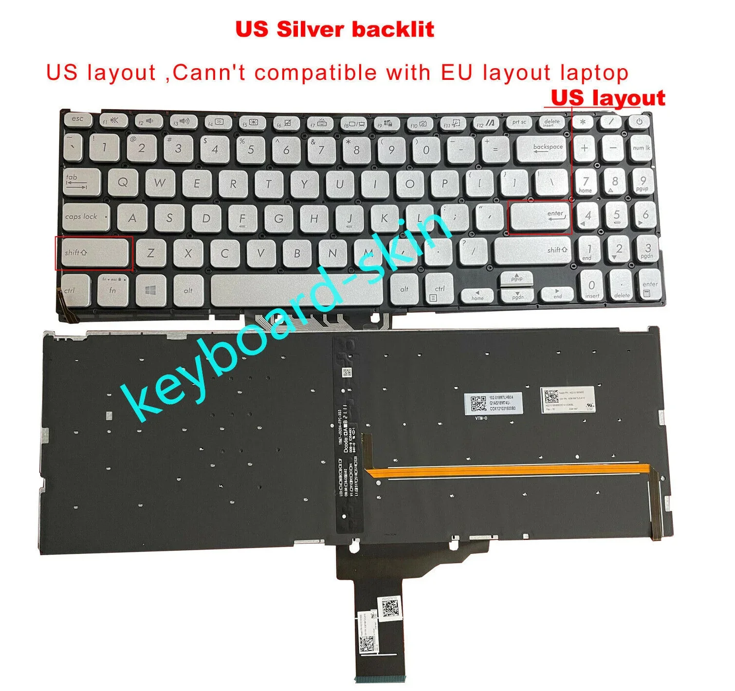 

New Silver US backlit Keyboard for ASUS VivoBook X515 X515E X515EA X515M X515MA X515J X515JA X515DA X515UA X515FA X515MA X515JP