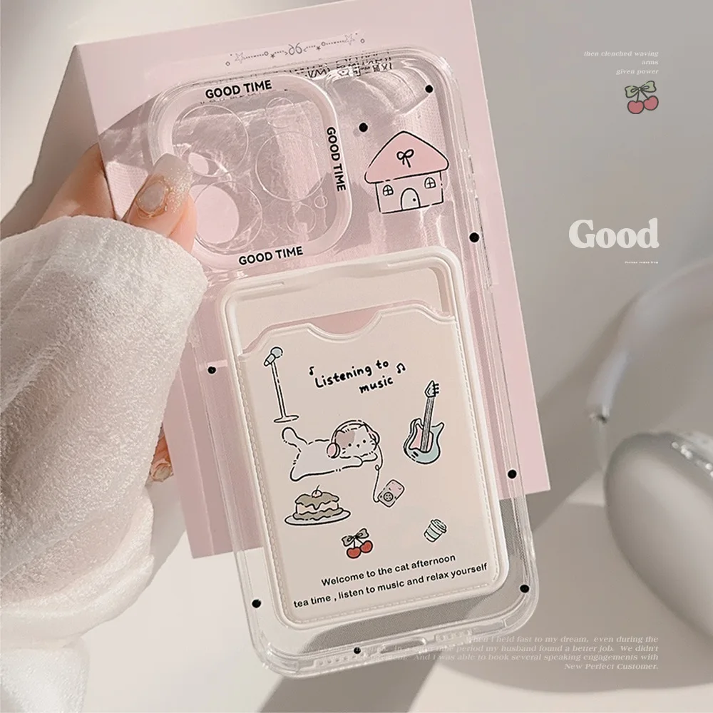 Korean Cute Cat Card Holder Phone Case For iPhone 17 16 15 thumbnail 2