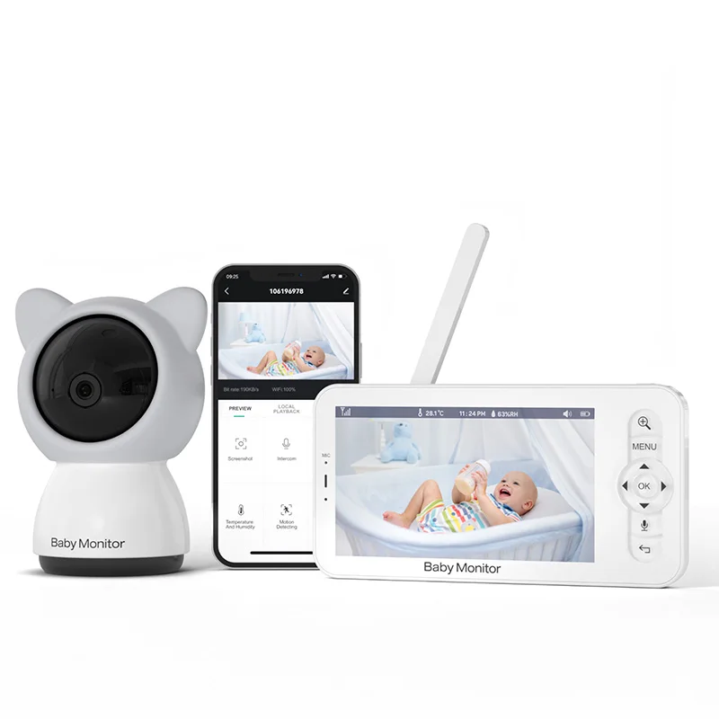 

5"WIFI Baby Monitor LCD Display Screen Pan Tilt Zoom Two Way Talk Intercom APP Remote 3000mAh Battery Night Vision Baby Camera