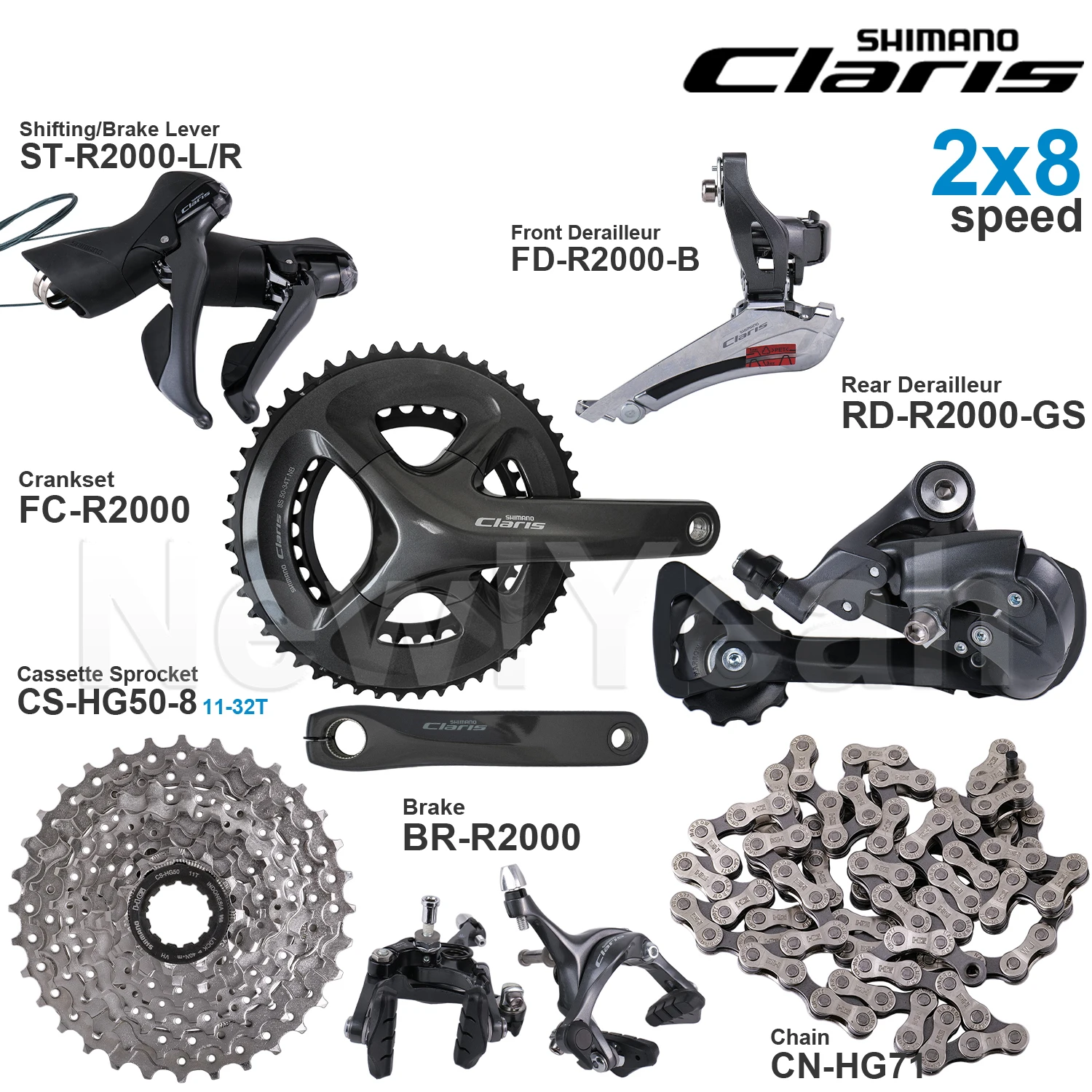 Claris R2000 SHIMANO CLARIS R2000 2x8 Speed Groupset include ST-R2000 FD-R2000 RD ...