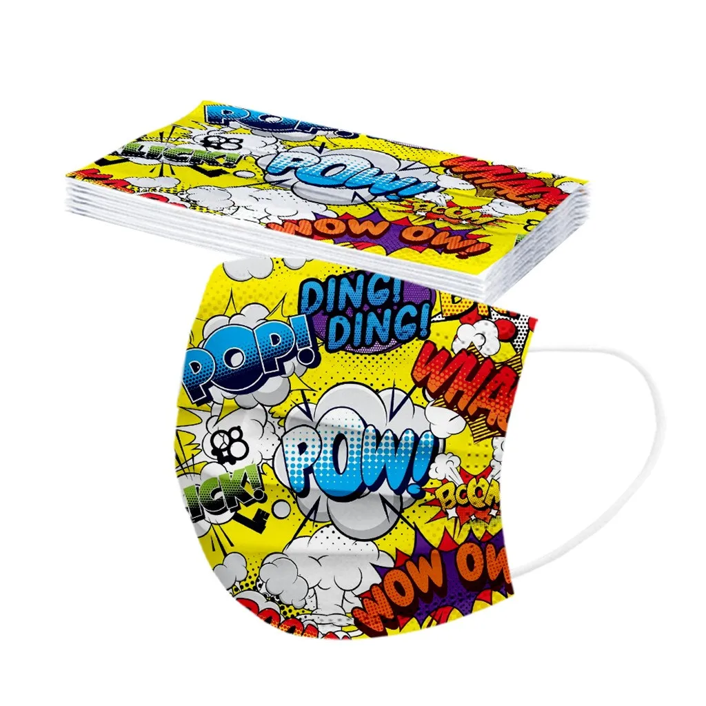 50PC Kids Children's Print Cute Mask Disposable Face Mask Industrial 3Ply Ear Loop Outdoor Dust-Proof Face Protective