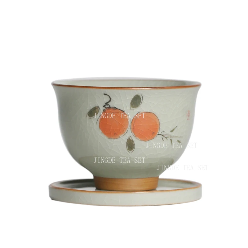 1pc Persimmon Tea Cup Chinese Small Capacity Tea Cup Home Underglaze Color Ice Cracked Glaze Master Cup Drinking Utensils