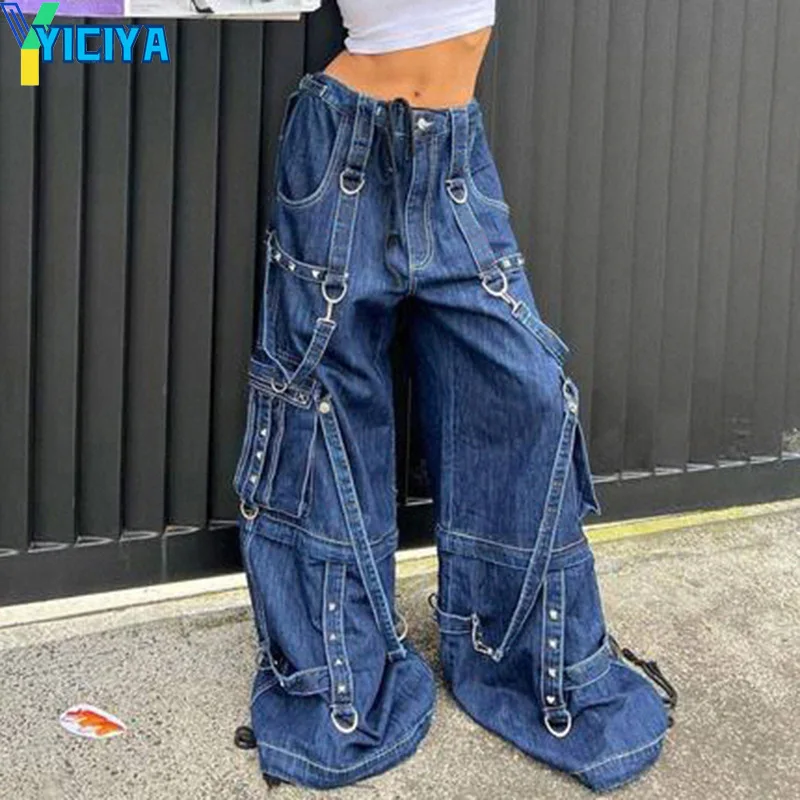 

YICIYA Y2K cargo Jeans More than a pocket wide leg trousers blue Jean Washed fashion Clothes pant new outfits 90s vintage 2024