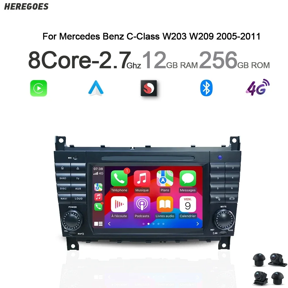 7 "Carplay Android 13 Auto DVD-Player Navigation WiFi Bluetooth GPS-Radio für Mercedes Benz C-Klasse W203 Clk W209 W219 2014-2018