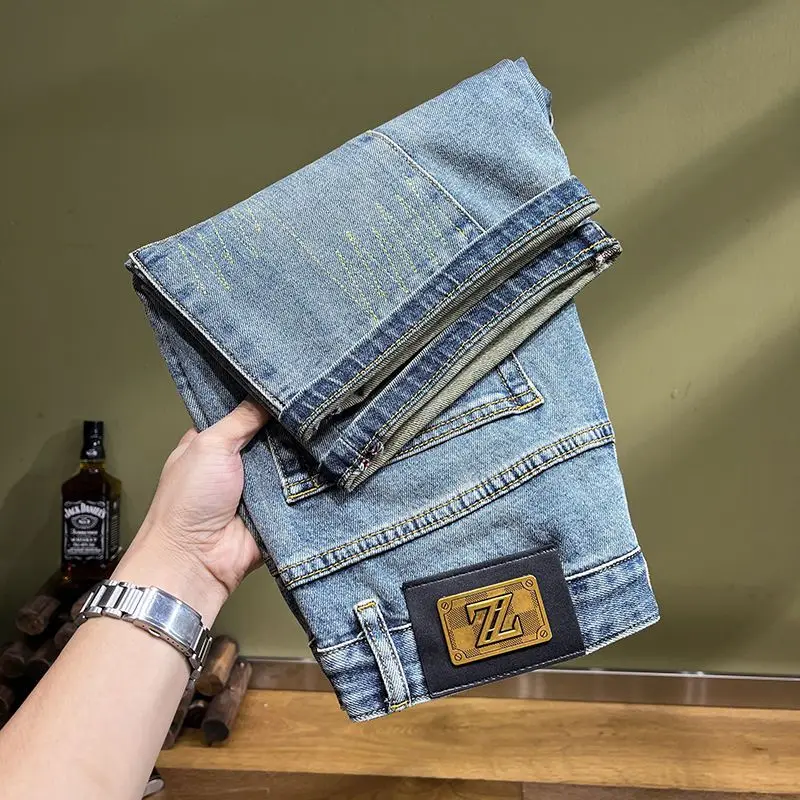 Denim Shorts Men - Slim Fit Knee Length Casual Summer Pants With Trendy Patch
