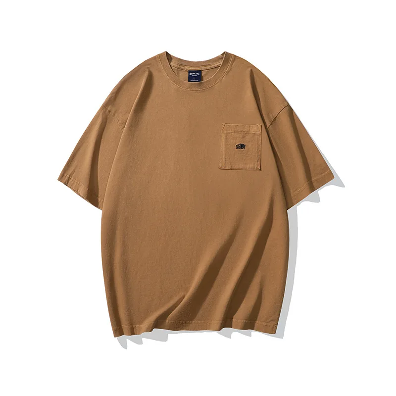 

Футболка Z8018 мужская с коротким рукавом, модная Повседневная Базовая рубашка с круглым вырезом и карманами, удобная свободная майка с вышивкой, лето