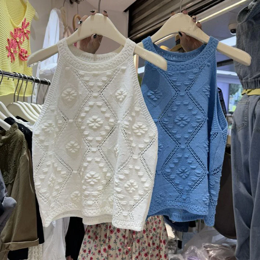 

2024 Летняя женская футболка без рукавов, шикарная модная футболка с цветочным рисунком и застежкой-крючком, элегантная женская майка