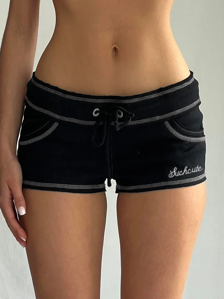 

Rockmore Coquette Contrast Stitching Mini Shorts Sexy Women Low Rise Drawstring Bottoms Korean Y2K Aesthetic Kawaii Short 2024