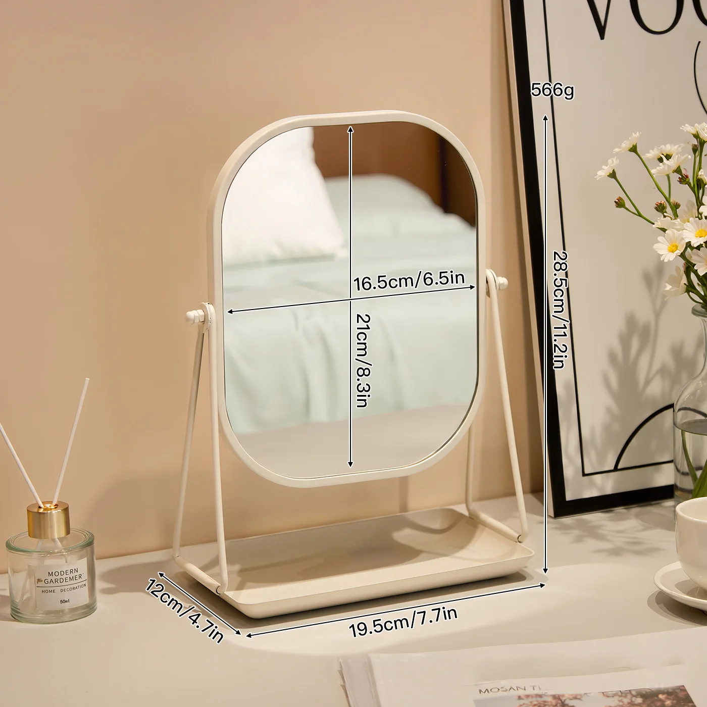 Luxurious Rotating Desktop Makeup Mirror with Storage Base