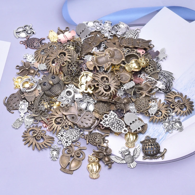 Vintage Steampunk 10/30/100Pcs Random Animal Owl Charms For Jewelry Making Owl Pendants Wholesale Ornaments Jewelry Accessories 3