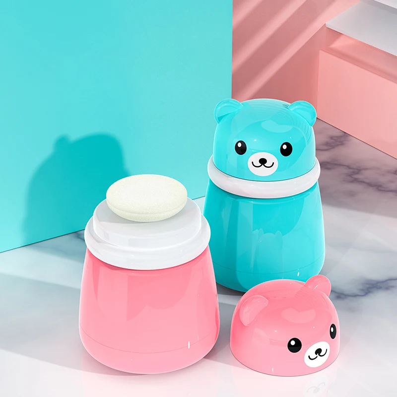 

1x Cute Bear Puff Box Empty Bottle With Lid And Thicken Powder Puff Baby Adult Talcum Prickly Heat Powder Storage Case Container