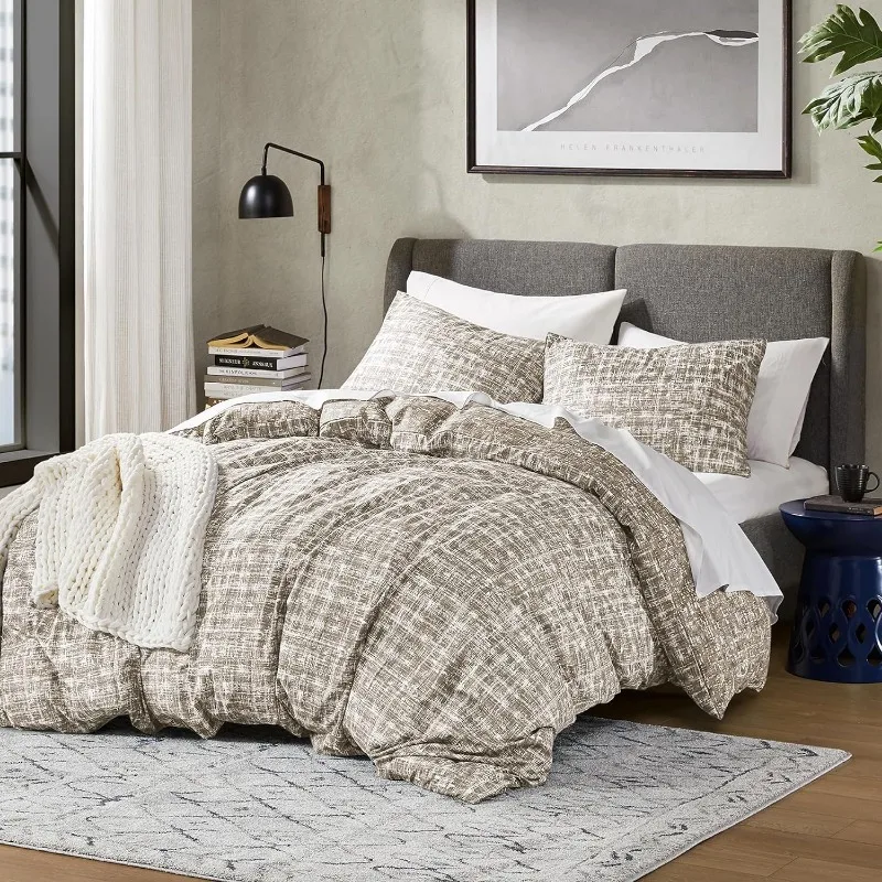 Duvet Cover King Size for Men, Blue Modern Denim Aesthetic Printed Comforter Cover, Masculine Plaid Lines Pattern Navy Duvet