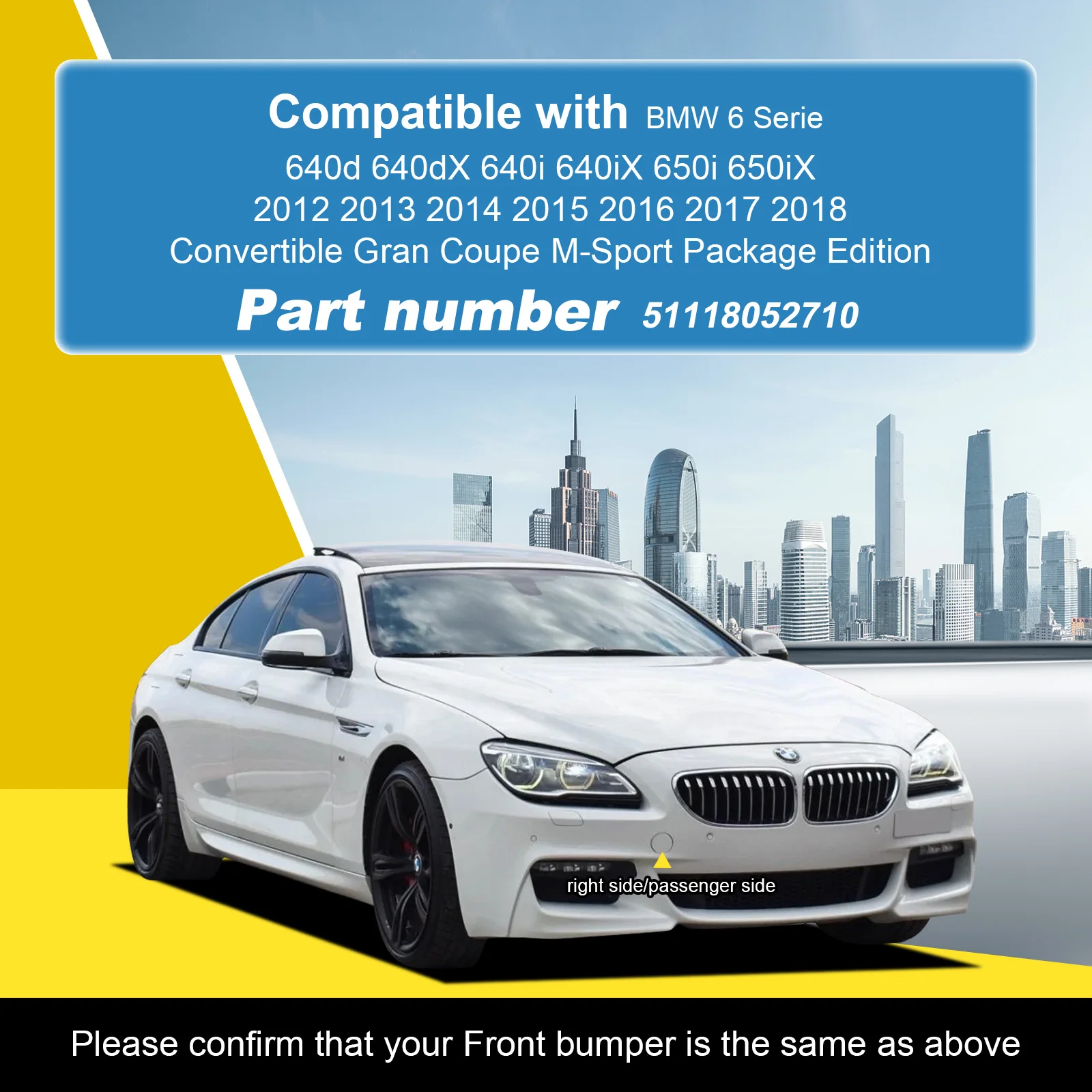 앞 범퍼 견인 후크 캡 견인 아이 커버, BMW 6 시리즈 M-스포츠 640d 640dX 650i 2012-2018 51118052710 트레일러 커버 캡