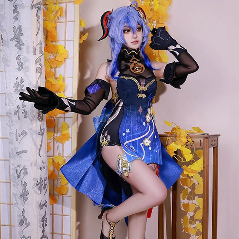 

Женский праздничный костюм для косплея The Genshin Impact Ganyu Sea чий фонарик, сексуальный синий чонсам, весеннее сексуальное платье, наряд