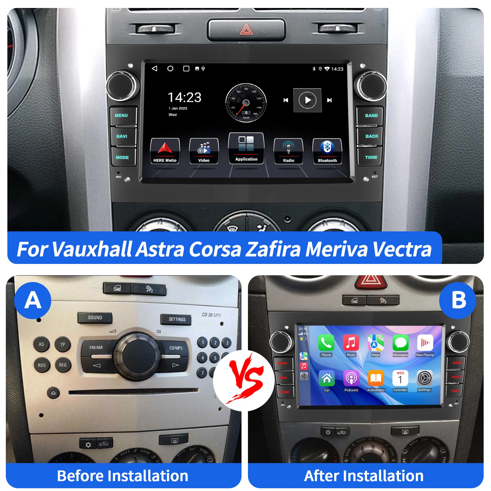 ESSGOO 7" Android 14 Car Stereo Radio Carplay Android Auto For Opel Vauxhall Corsa C/D Antara Astra Zafira RDS Wifi Mirror Link