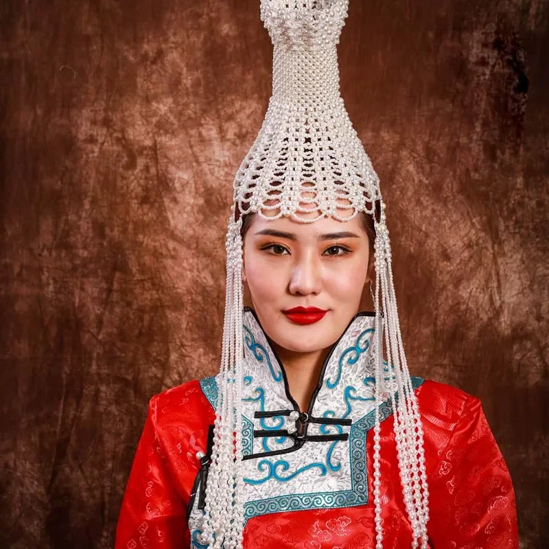 

Mongolia Ethnic Adults Headdress Beautiful Princess Beaded Hat Vintage Stage Dance Headwear Mongolian Festival Gift High chapeau