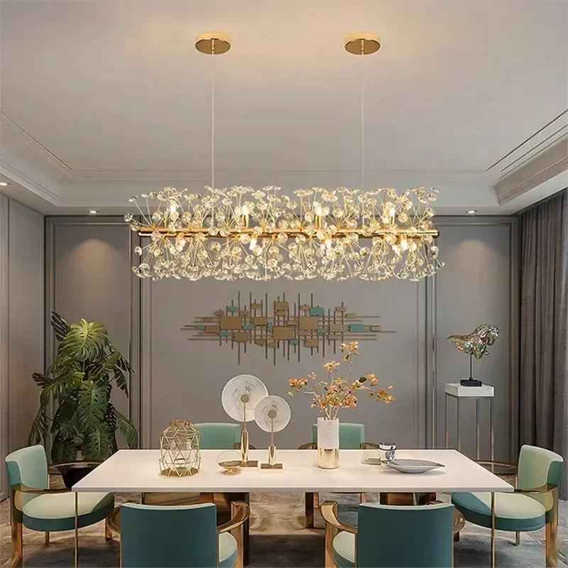 Sunflower long crystal chandelier living room bedroom hall loft indoor round light luxury golden chandelier pendant lights pendant lamp chandelier lighting