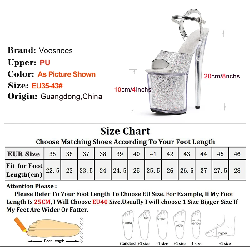 Crystal Transparent Platform Women Summer Sandals Silvery Glitter Sequin Thin High Heels 20CM Woman Nightclub Stage Show Shoes