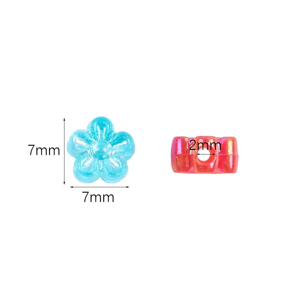 200개 7mm 혼합 색상 AB 꽃 아크릴 비즈 루즈 스페이서 비즈 쥬얼리 제작 DIY 참 브레이슬릿 & 목걸이 액세서리