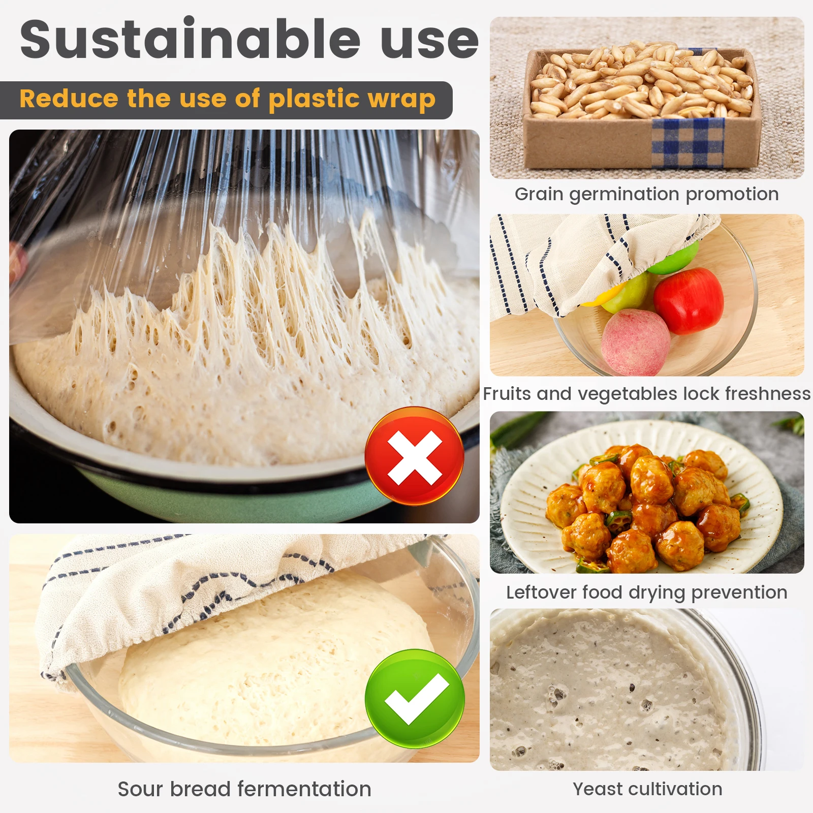 3/6Pcs Bowl Cover Elastic Bread Fermentation Cover Reusable Sourdough Fermentation Jar Covers Set for Baking Kitchen Accessories