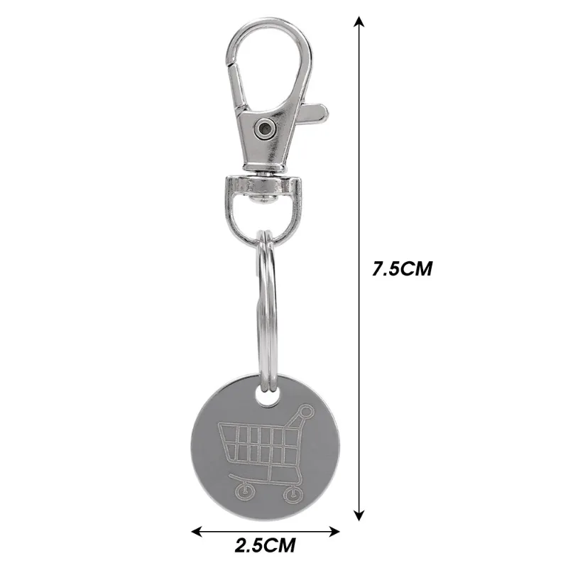 Shopping Cart Trolley Tokens Key Ring Mini Metal Stainless Steel Key Ring Remover Coin Label Keychain Unisex Grocery Decoration