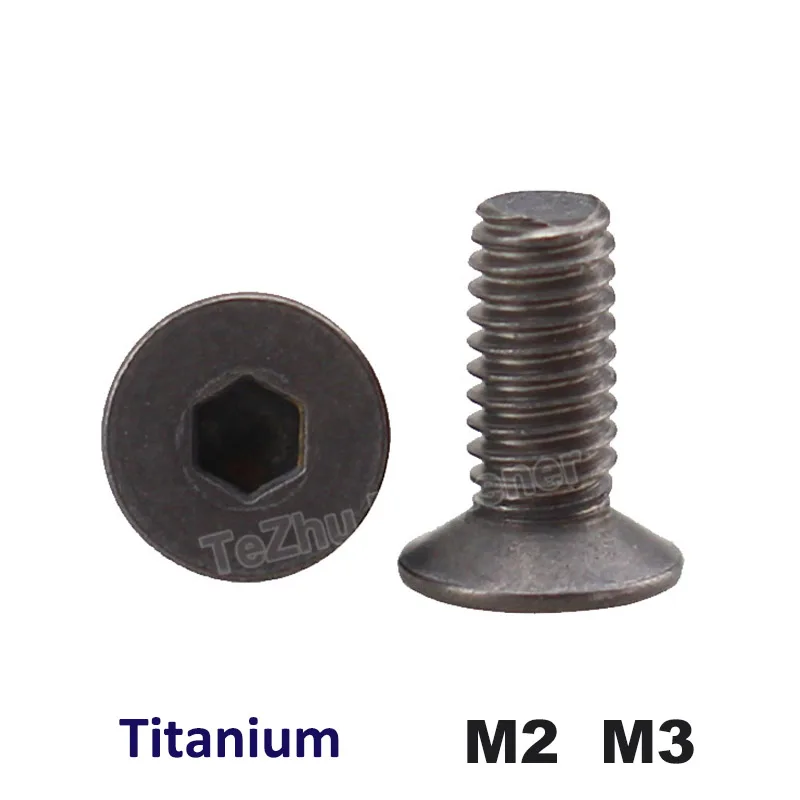 

10Pcs/Lot M2 M3 Pure Titanium Countersunk Screw Bolt Hexagonal Socket Flat Head Ti Millimeter Screws Fastener Anti-corrosion Gr2