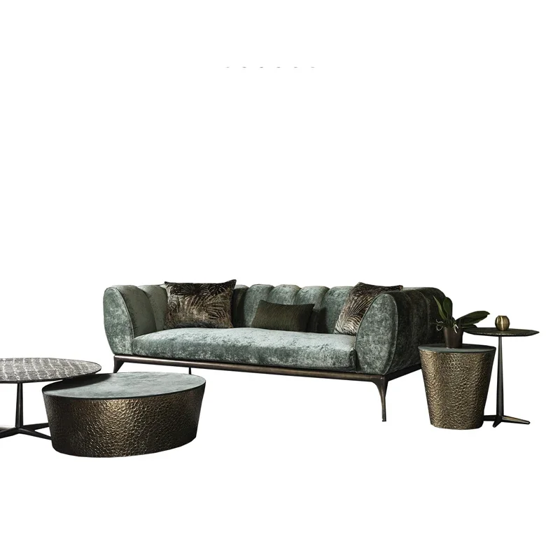 

Трехместный диван для маленькой квартиры, белый воротник, бархатный диван из нержавеющей стали