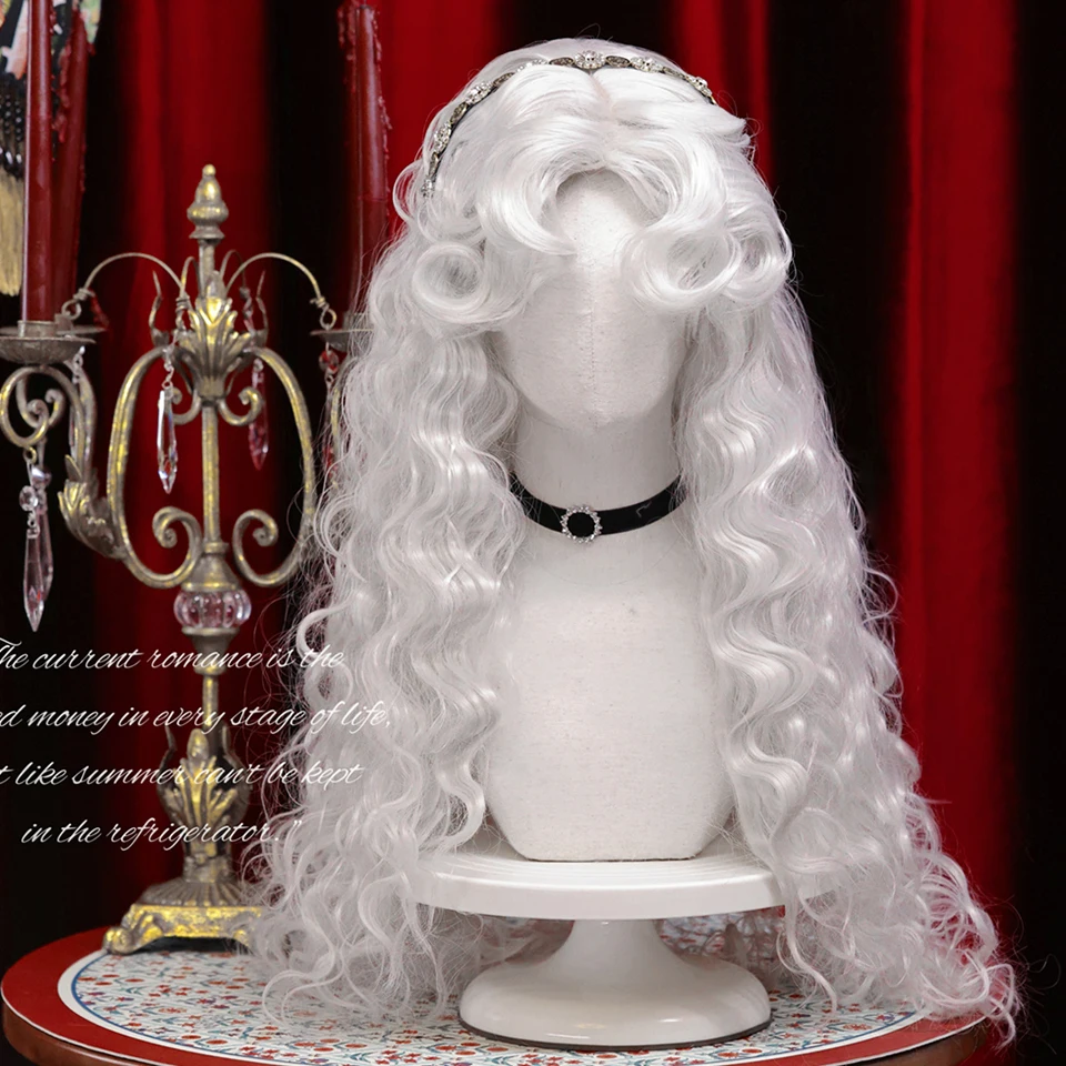 White Synthetic Curly Wig for Women Cosplay Party