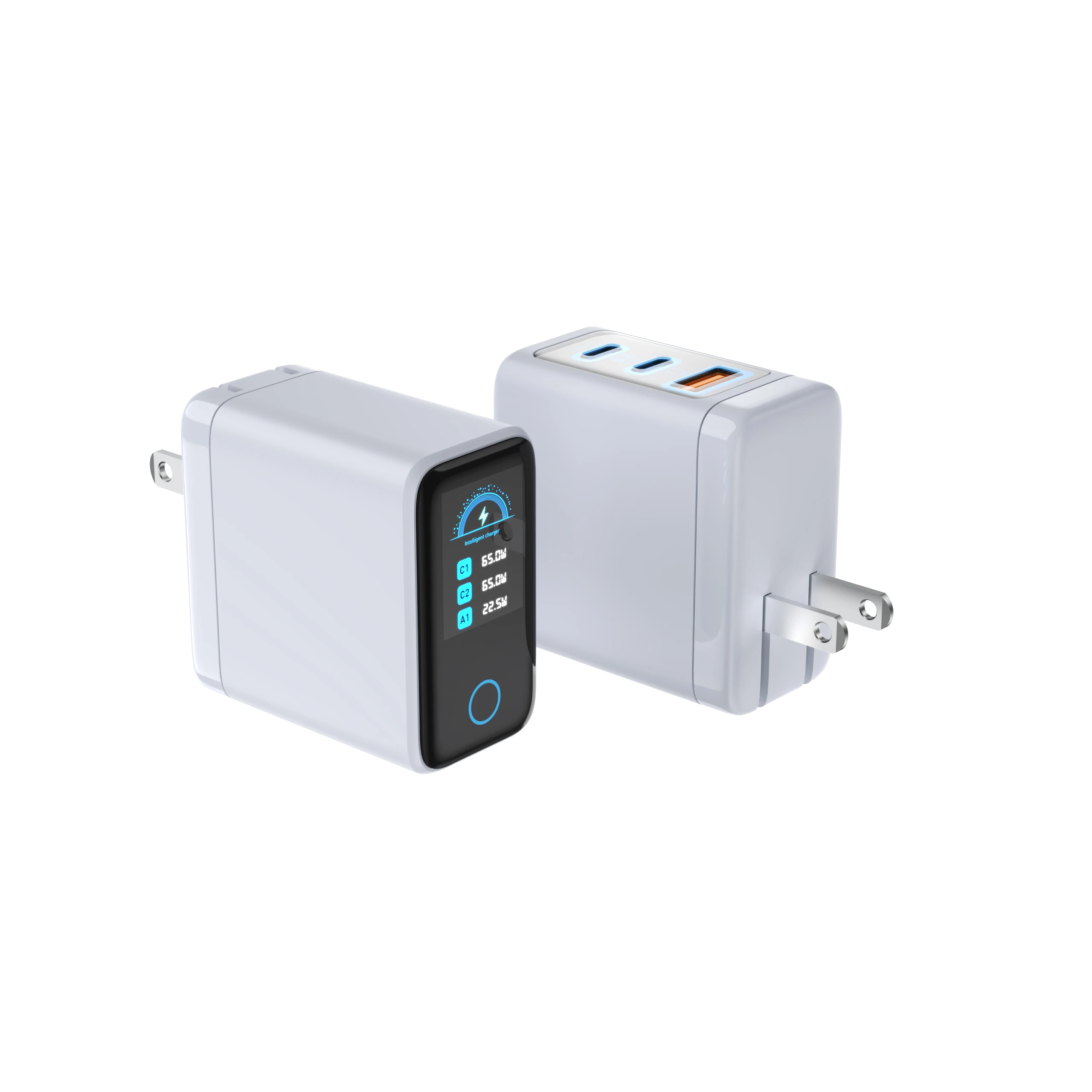 65W GaN 고속 충전 스테이션(LCD 디지털 화면 포함), 노트북, 아이폰 17, 삼성, 아이패드용 PD3.0 벽면 충전기, 파워 딜리버리 지원