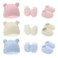 2-3pcs Spring and Autumn Baby Hat ear shape Bonnet Gloves Socks Set  Newborn Hats Fall Casual Photography Props Nightcap Fashion 5
