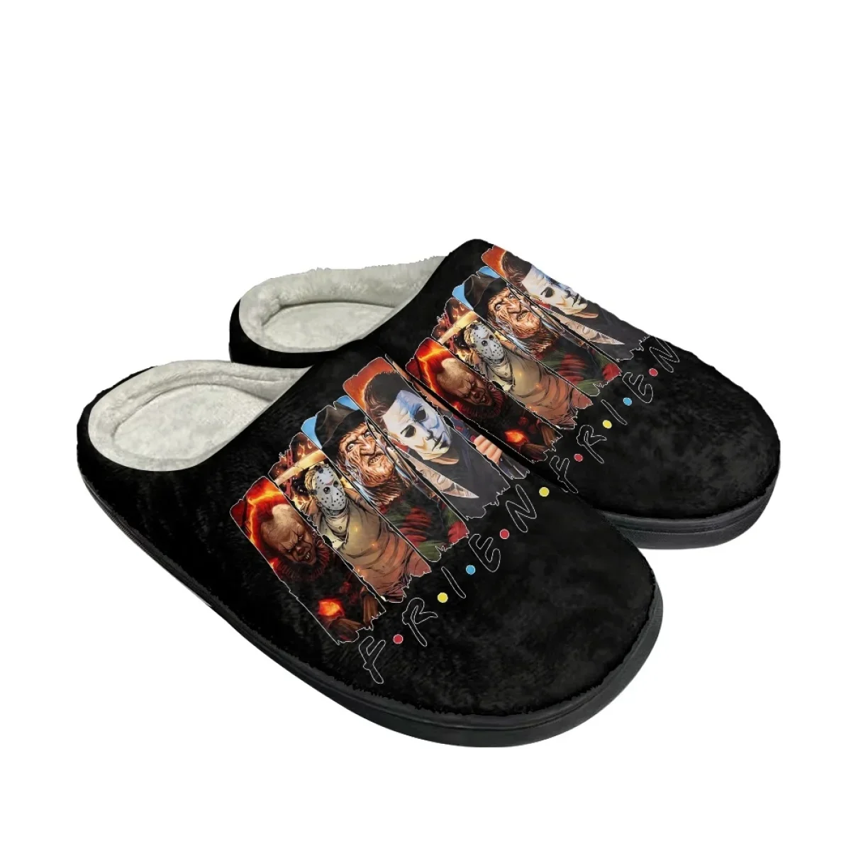Horror Movie Design Indoor Slippers Women Men Winter Warm Couples Home Footwear Non-Slip Couple Cotton Slippers Zapatos Mujer