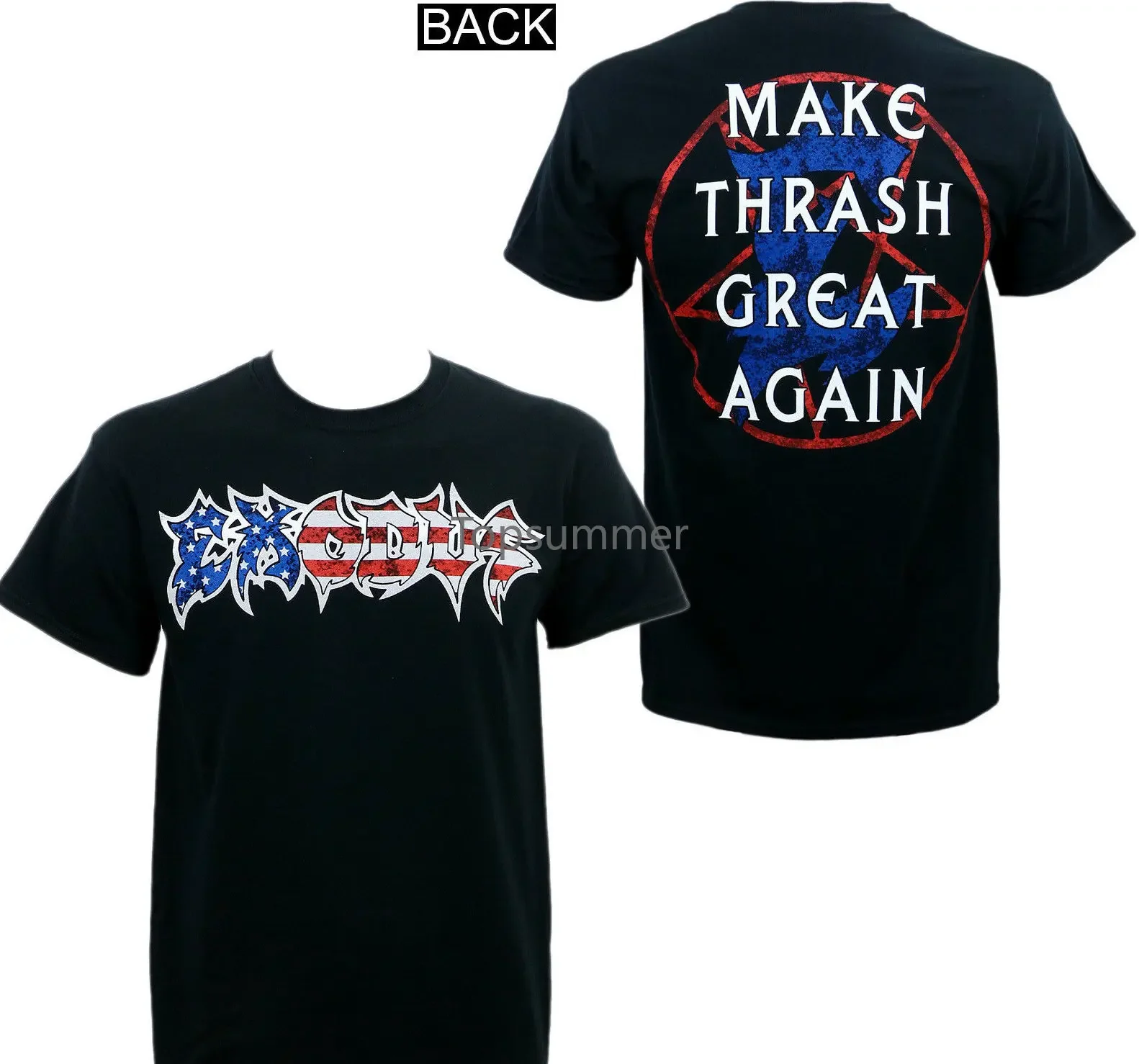 

Sleeve Harajuku Tops Authentic Exodus Band Make Thrash Great Again American Logo T-Shirt S 2Xl New