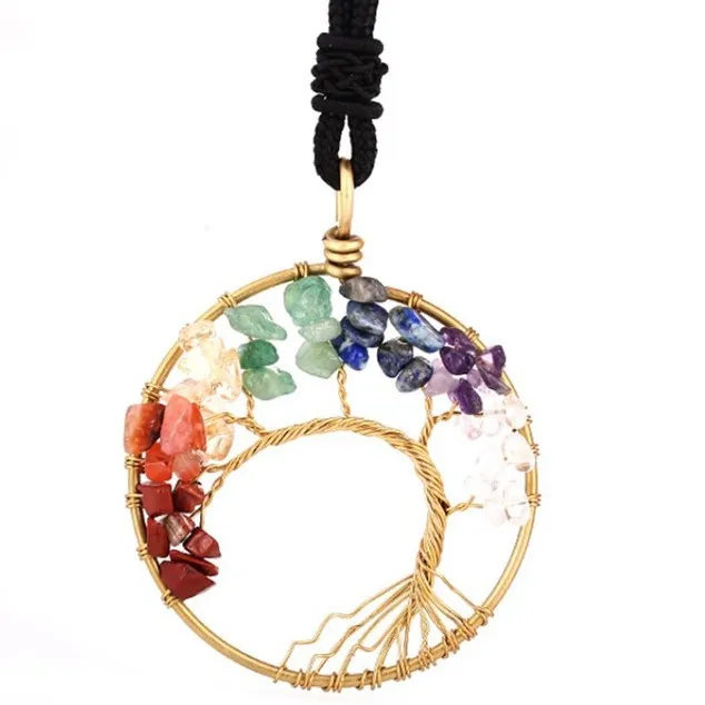 

Natural Crystal Gravel Tree Of Life Fortune Tree Necklace Reiki Healing Handmade Copper Wire Wrap Crystal Hanging Choker Womens