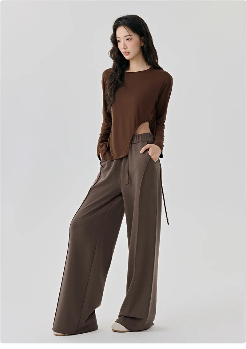 Modales Yoga-Shirt für Damen, Kordelzug an der Taille, langärmelig, Sport-Shirt, atmungsaktiv, schnell trocknend, lockere Tanz-Jogging-Bluse, Vertuschung – Detail 6