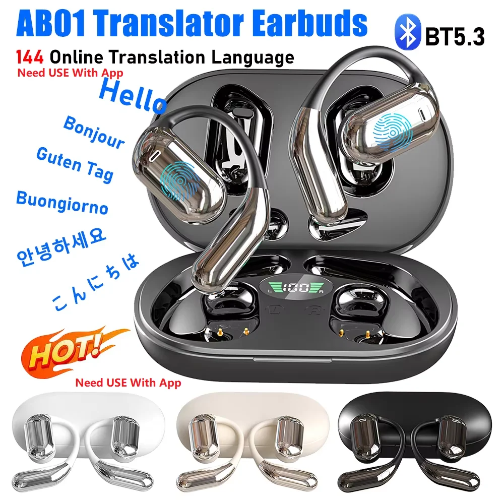 BT5.3 Translation Earbuds 3-in-1 Music Call Voice AI headphone Translator 144 Languages Instant Language Translator Earbud translator earbuds voice translator language translator translator earphones translation headset