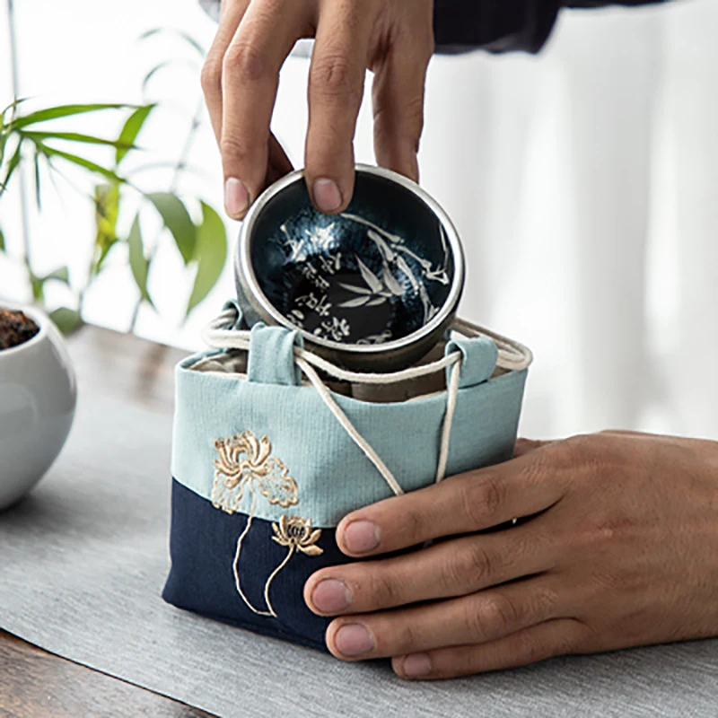 Teapot Teacup Storage Bag Pouch Portable Outdoor Travel Gaiwan jianzhan  Package Cloth Bag Chinese Kung Fu Tea Set Cozies Gifts
