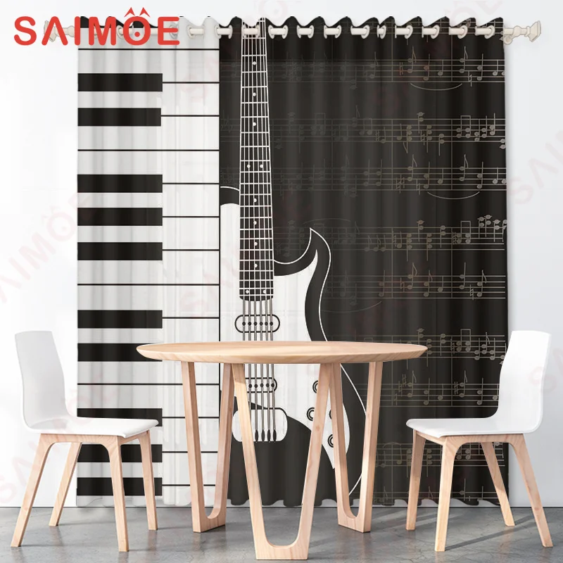 

Black White Piano Keys Musical Note Japanese Living Room Curtains Outdoor Kitchen Drapes Fabric Decor Kids Window Treatment